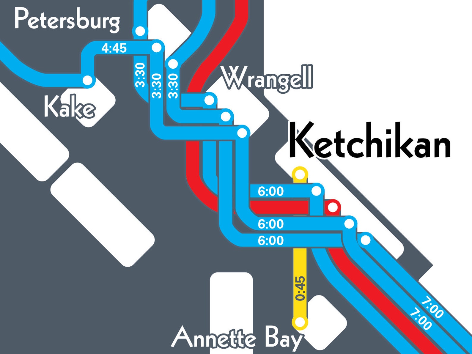 Alaska Marine Highway System Ferry Map Print Original Art Etsy