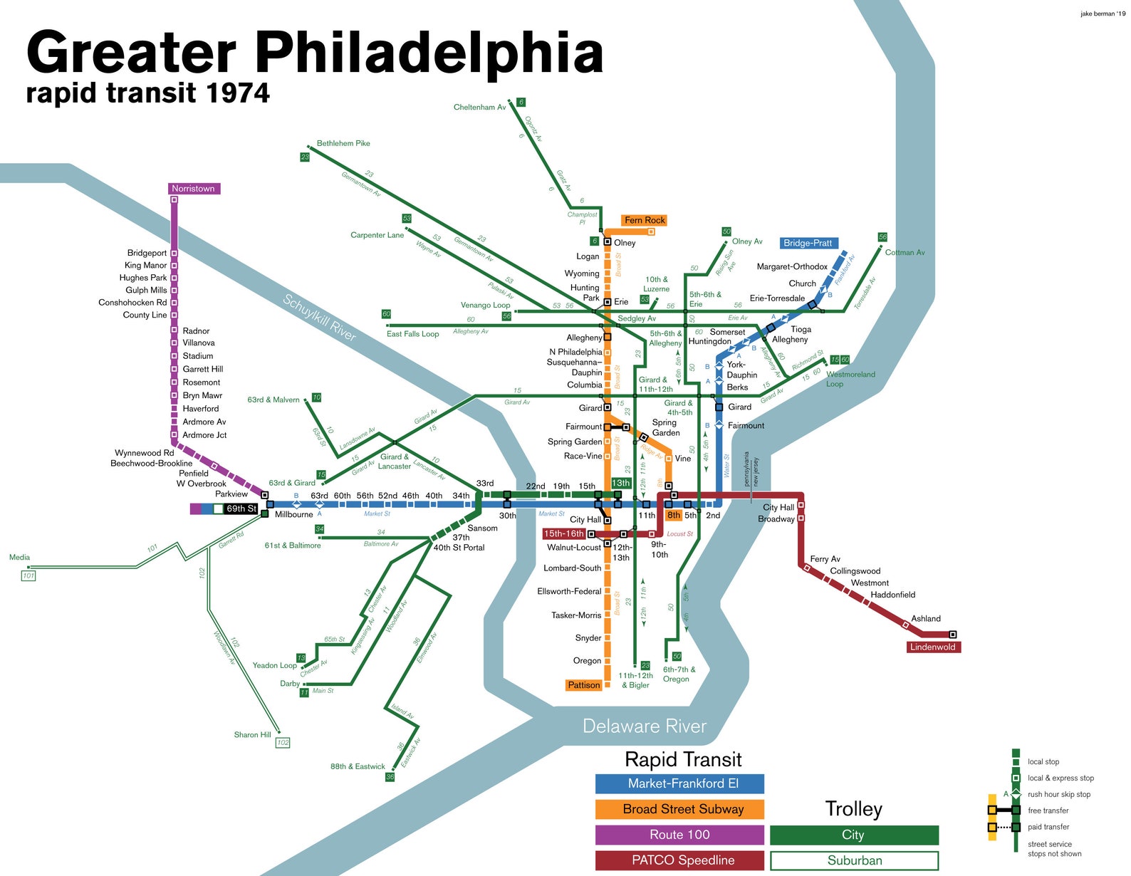 Philadelphia SEPTA Rapid Transit System Map Print 1974  Etsy