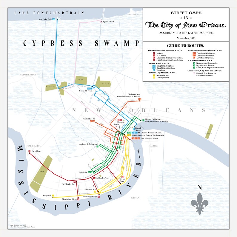 New Orleans Streetcar System Map Print 1875 Original Art - Etsy