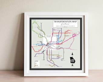 Atlanta streetcar system map print, 1940 - original art poster