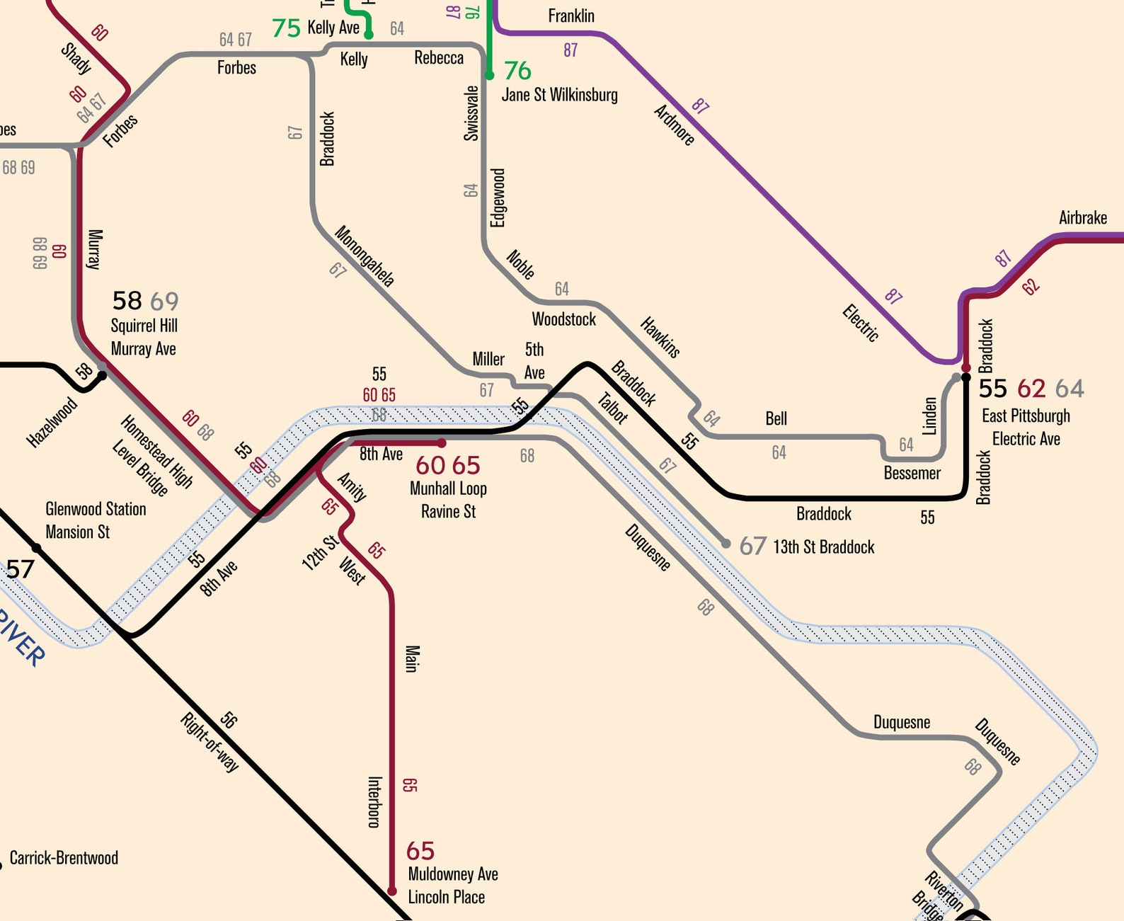 Pittsburgh Rta Map Pittsburgh Railways Streetcar/trolley System Map 1954 - Original Poster ...