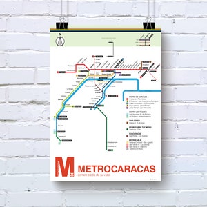 Plan du métro de Caracas, Venezuela - impression d'affiche d'art originale - décoration intérieure / mapa del metro y cable de Caracas - arte original - impreso