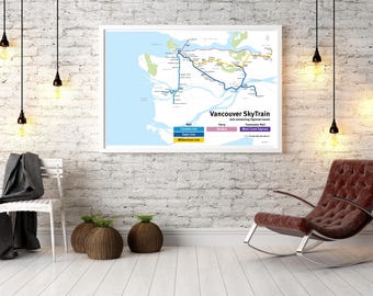 Mapa impreso del SkyTrain de Vancouver: póster artístico original