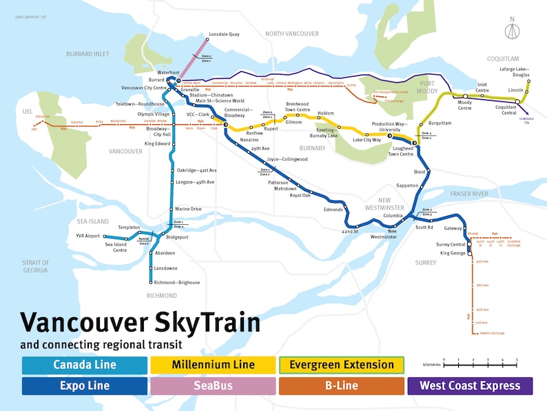 Print Map of the Vancouver Skytrain Original Art Poster Etsy Canada