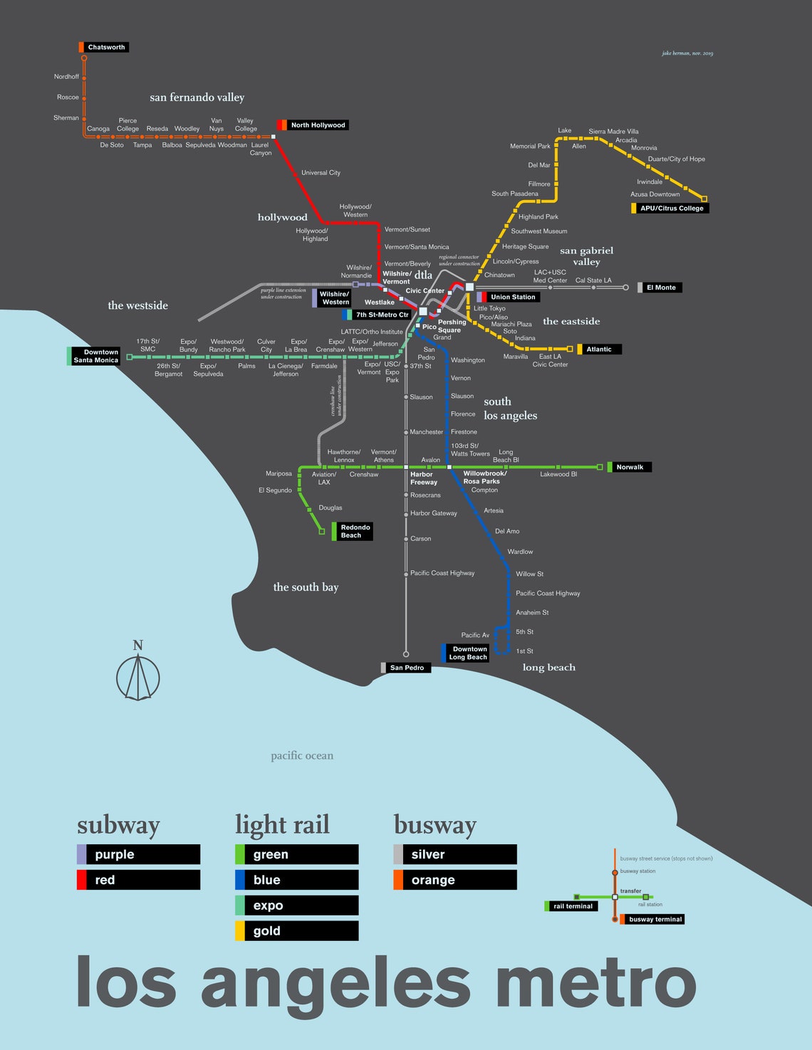 LA Metro subway map print great minimalist art poster for | Etsy