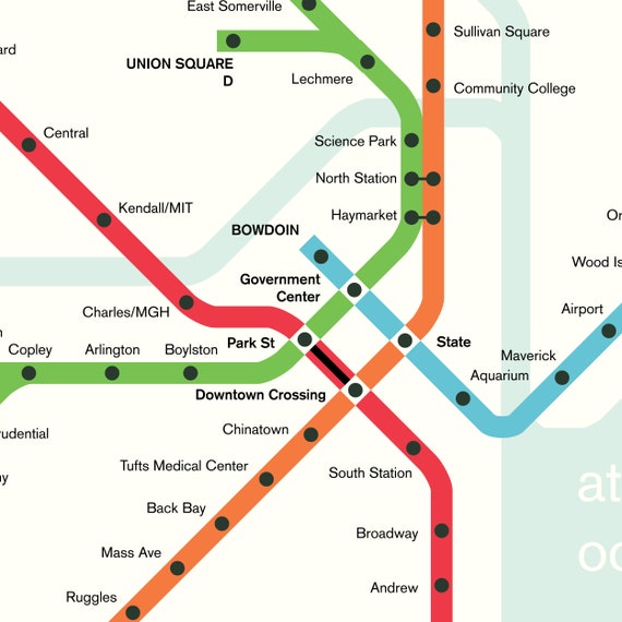 Map Of T Boston Boston Mbta Subway Map Original Poster/Art Print | Etsy Ireland