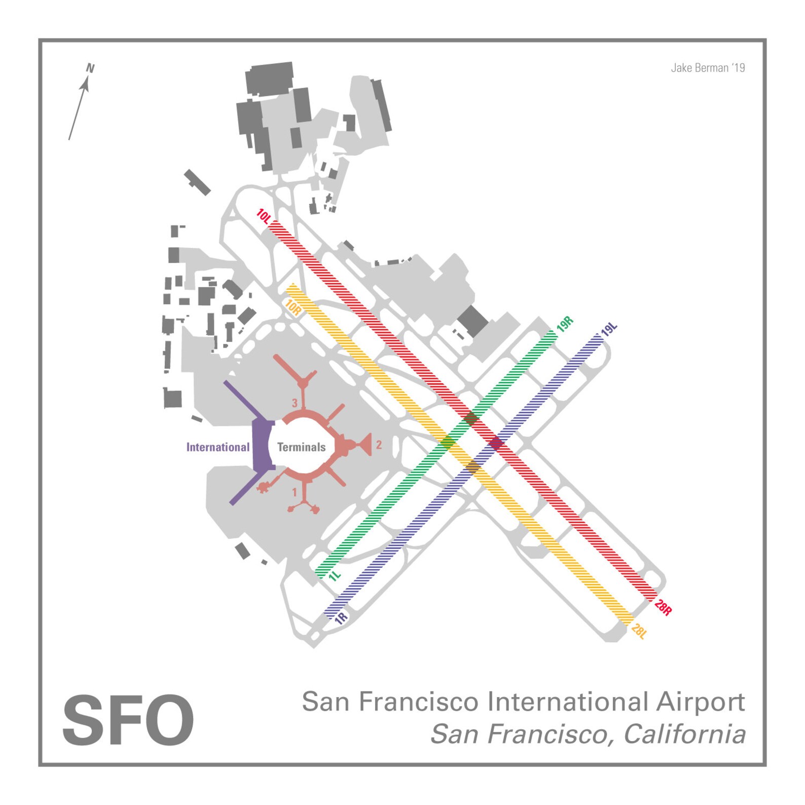San Francisco International Airport SFO Map Poster/art Print Etsy
