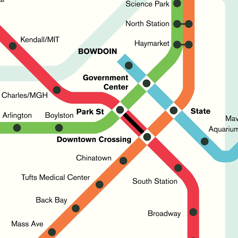 Boston MBTA subway map original poster/art print | Etsy