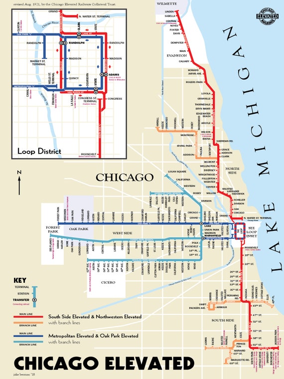 Chicago L Map, 1921, Original Art - Etsy