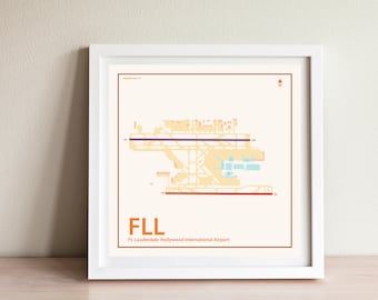 Póster/impresión artística del mapa del Aeropuerto Internacional de Fort Lauderdale-Hollywood (FLL)