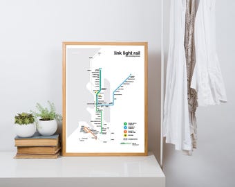 Póster con mapa del sistema de transporte rápido de Seattle - obra de arte original