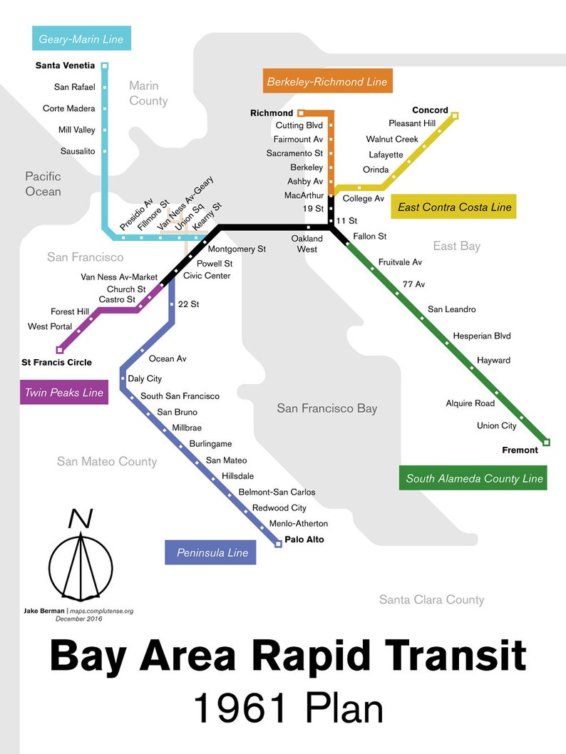 1961 Bay Area Rapid Transit aka SF BART Map Print - Etsy UK
