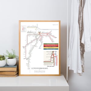 Portland Interurban Light Rail System Karte, 1923 - original Kunstposter