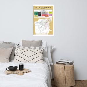 San Francisco cable car and streetcar system map, 1929 - original retro art poster print