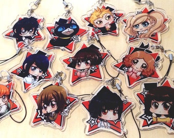 Persona 5 Charm Anime Kawaii Acrylic Charms for Phone and Bag - P5 Keychain Charm Pack (Yusuke Kitagawa, Futaba Sakura, Goro Akechi, Makoto)