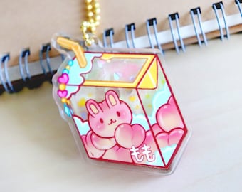 Peach Bunny Acrylic Keychain: Kawaii Liquid Shaker Charm