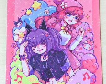 Dreamy Girls Original Art Print - Holographic - Megane Club Illustration