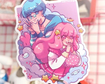 Megane Club Magical Twins - 4in. Vinyl Sticker - Japanese Cute Anime Harajuku Inspired Waterproof Stickers - Original Anime Art