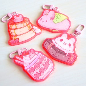 Ciondolo a forma di coniglietto rosa in acrilico per dessert: accessorio portachiavi kawaii