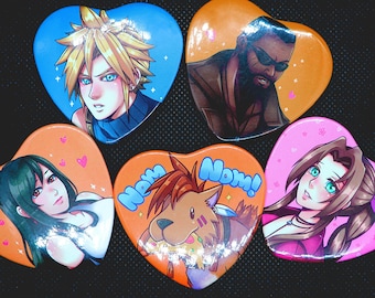 FF7 Remake Heart Pins: Kawaii Final Fantasy VII Character Badges