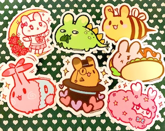 Kawaii Bunny Sticker Set: Waterproof Vinyl Pillpets - Set of 7
