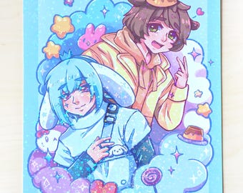 Pastel Fluffy Pals Original Art Print - Holographic - Megane Club Illustration