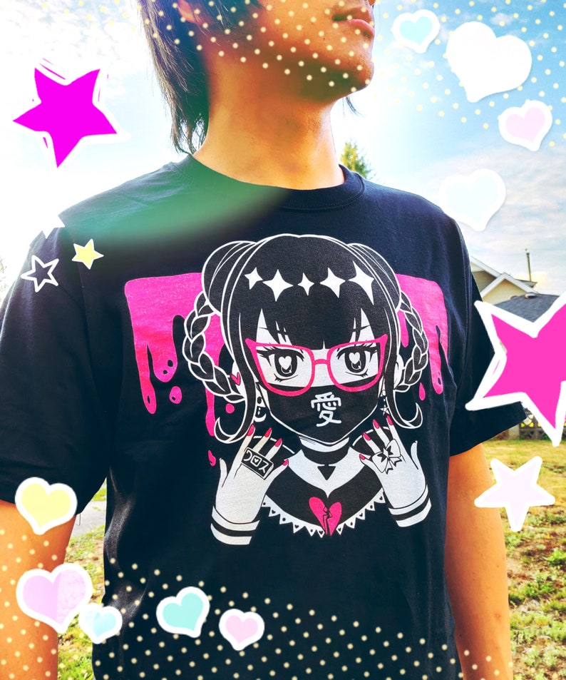 Harajuku Style Kawaii Shirt original Megane Club Pink | Etsy