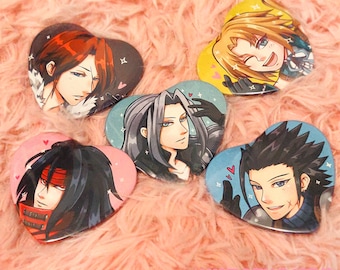 Final Fantasy Heart Pins: Sephiroth, Zack, Vincent, Squall, Zidane