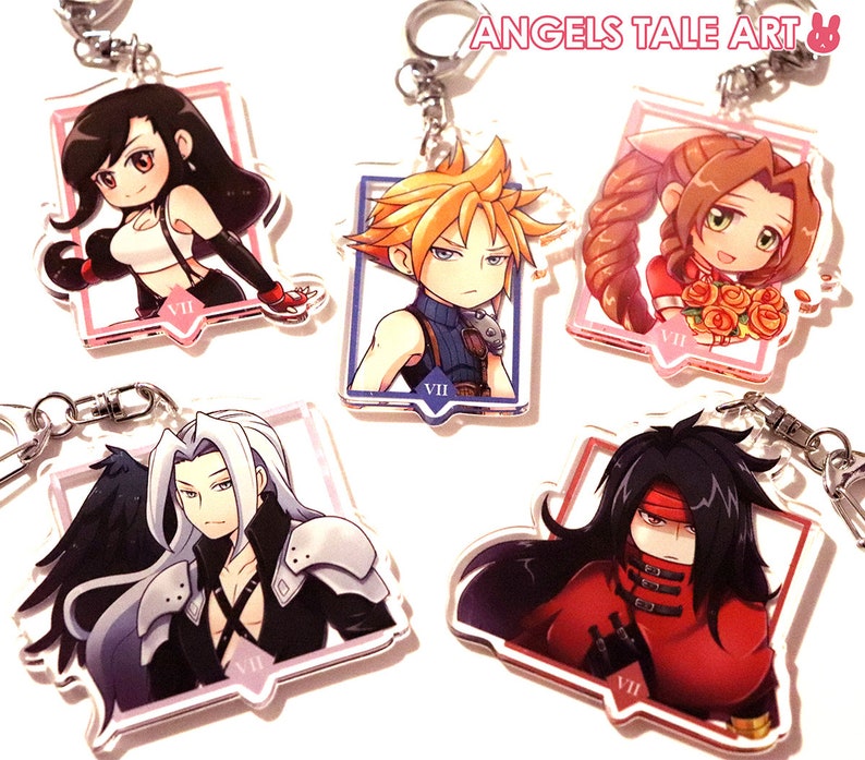 FF7 Cloud Strife Final Fantasy VII Kawaii Acrylic Charm FFVII Keychain Final Fantasy 7 Charms Vincent Valentine Sephiroth Aerith