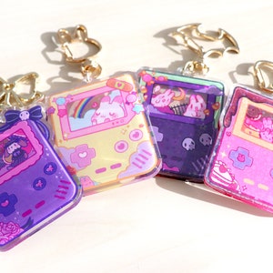 Cute Gameboy Keychain (2nd Set) - Gamer Girl Game Boy Kawaii Keychain - Holographic Keychain for Cute Animal Lovers - Cute Gift for Gamers