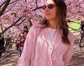 Pink handmade merino wool sweater