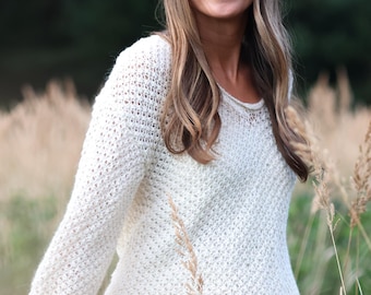 Off White Alpaca Sweater • Hand Knitted • Soft Cozy Jumper • Minimalist Handmade Knit