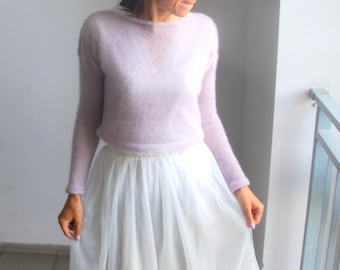 Mohair sweater, bridal sweater, light lavender pullover, bridal knitted cardigan, bridal knitted cape, bridal cover up, mohair silk  sweater