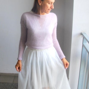 Mohair sweater, bridal sweater, light lavender pullover, bridal knitted cardigan, bridal knitted cape, bridal cover up, mohair silk  sweater