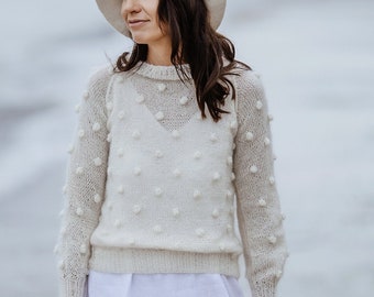 White sweater, bubble sweater, mohair sweater, white jumper, wedding sweater, bridal sweater, knit sweater, white pullover, bridal pullover
