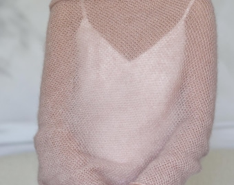 Powder mohair silk twisted scarf with honeycomb pattern