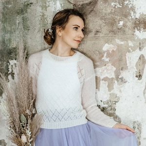 White mohair knitted sweater, bridal mohair pullover, wedding sweater, bridal sweater, knit jumper, white pullover, bridal shrugs pullover