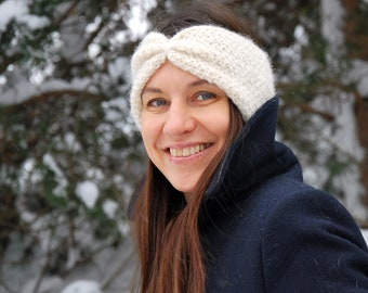 Turbante de alpaca de seda, diadema de alpaca, diadema blanca, mohair suave para niños, diadema de punto para mujer, calentador de orejas de punto, lana de lujo mohair cálida