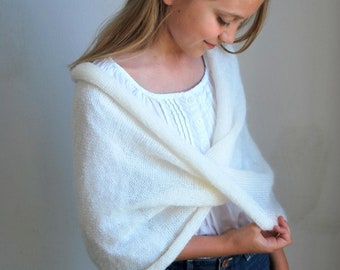 Baptism cape shawl, off white wrap mohair, girl scarves shawl, christening shawl, girl shawl cape, girls scarf shawl, knit shrugs