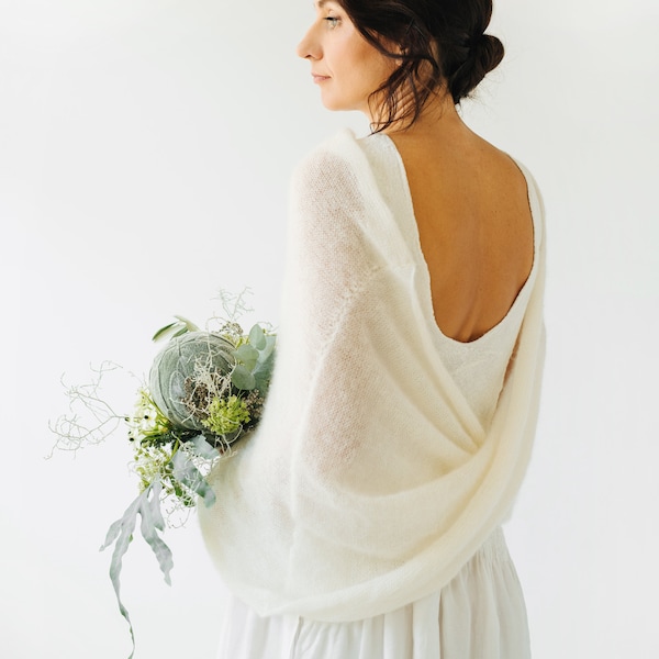 Hochzeits-Cape-Schal, Hochzeitswrap Mohair, Brautschals-Schal, Hochzeitsschal-Elfenbein, Brautschal-Cape, Frauenschal-Schal, Brautstrickstrick