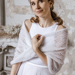 Hochzeit Umhang Stola, Hochzeit wrap Mohair, Braut Schals, Hochzeit weiß, Braut Stola, Frauen Schal, Braut stricken Bild 2