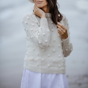 White sweater, bubble sweater, mohair sweater, white jumper, wedding sweater, bridal sweater, knit sweater, white pullover, bridal pullover image 4