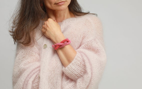 Handmade Mohair Silk Pink Pearl Cardigan, Women Mohair Silk Handmade Mohair Silk Pink Pearl Cardigan, Women Mohair Silk