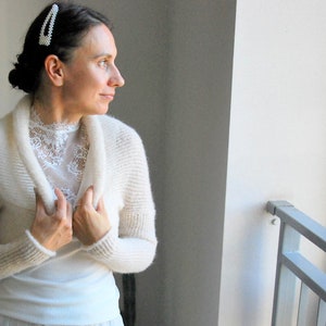 Ivory brushed alpaca silk bolero, ivory soft mohair sweater, ivory wedding alpaca silk jacket, white bridal alpaca pullover, alpaca shrugs