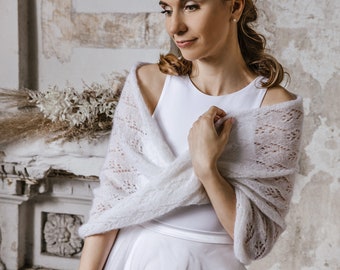 Hochzeit Umhang Stola, Hochzeit wrap Mohair, Braut Schals, Hochzeit weiß, Braut Stola, Frauen Schal, Braut stricken