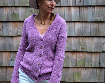 Alpaca wool cardigan, soft alpaca bubble sweater,  pink  chunky knit cardigan,  handmade cardigan, alpaca hand knitted sweater with buttons