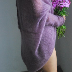 Cardigan en mohair, cardigan de mariée, pull de mariage, pull en mohair, cardigan violet, pull violet, pull en tricot, cardigan doux, cape en mohair image 3