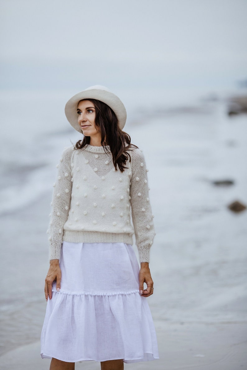 White sweater, bubble sweater, mohair sweater, white jumper, wedding sweater, bridal sweater, knit sweater, white pullover, bridal pullover image 1