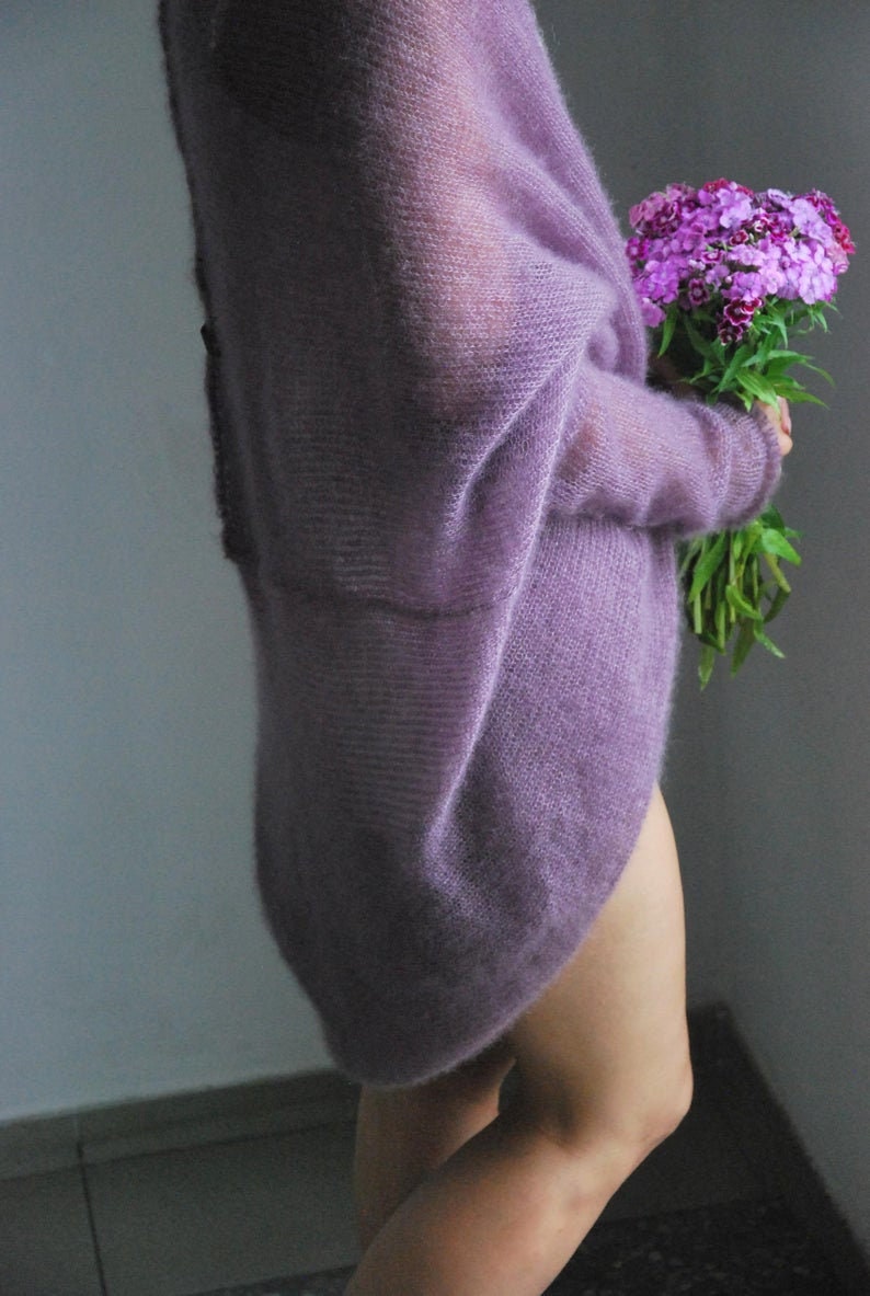 Cardigan en mohair, cardigan de mariée, pull de mariage, pull en mohair, cardigan violet, pull violet, pull en tricot, cardigan doux, cape en mohair image 5