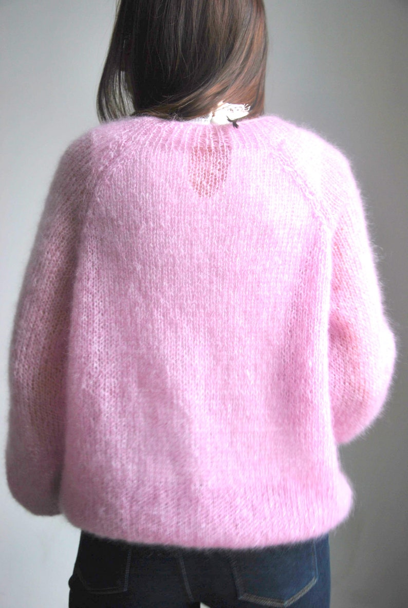 Pink Soft Mohair Silk Sweater Pink Warm Handmade Cardigan | Etsy
